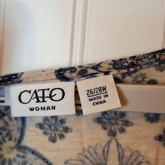 CATO Woman‎ Size 26/28W Top Pullover Tie Neck Tassel Short Sleeve Crochet Boho - Picture 9 of 12